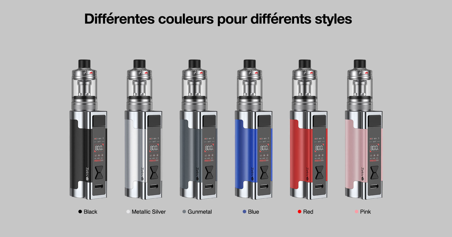 Les couleurs du Kit Zelos 3 de Aspire.