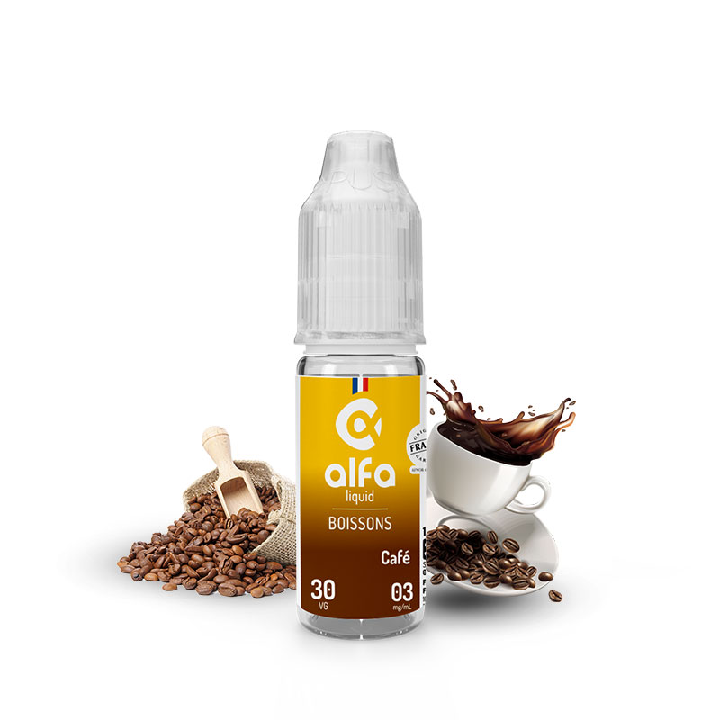 Flacon du eliquide Café 10 ml de Alfaliquid, fabricant français de eliquide pour le vapotage.