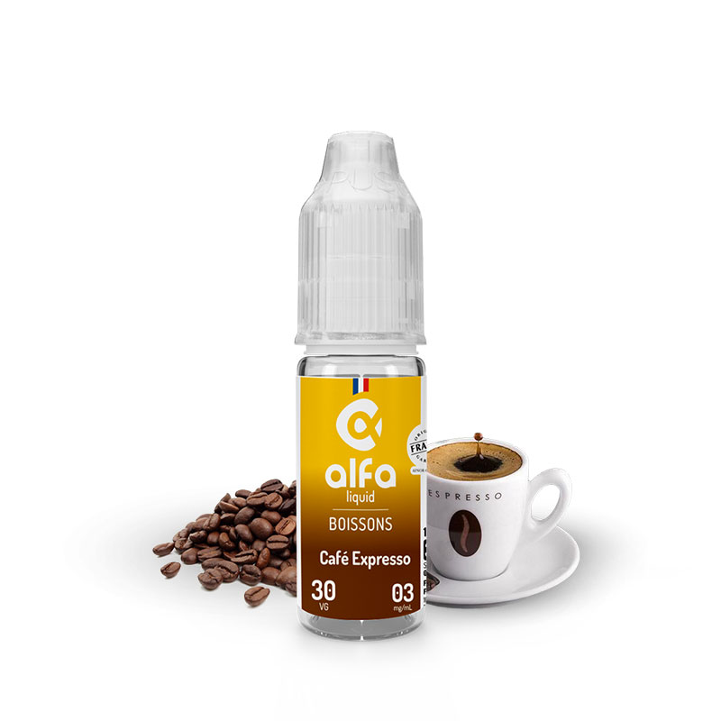 Flacon du eliquide Café Expresso 10 ml de Alfaliquid, fabricant français de eliquide pour le vapotage.