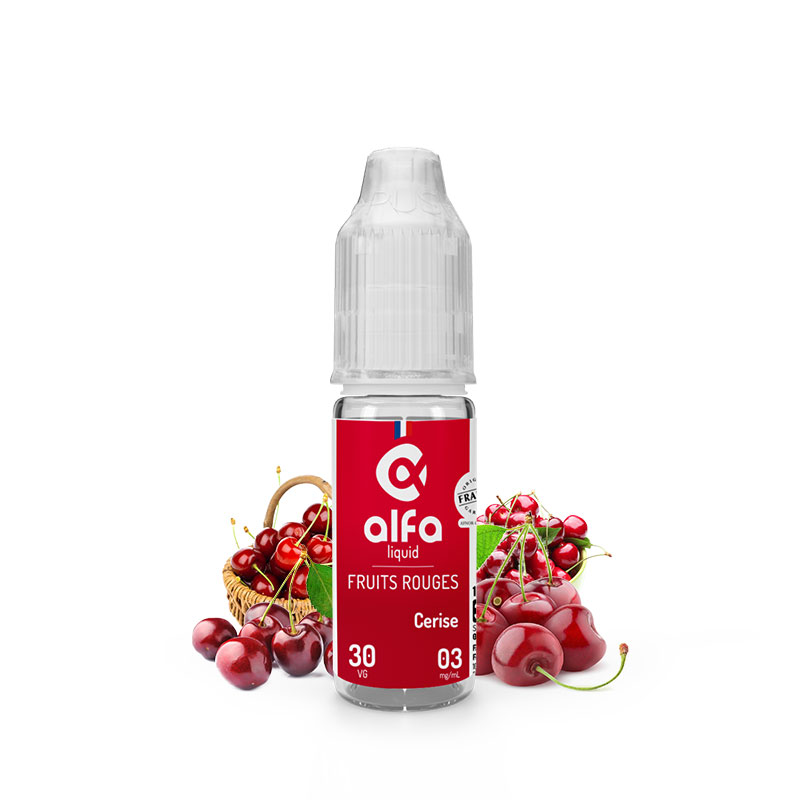 Flacon du eliquide Cerise 10 ml de Alfaliquid, fabricant français de eliquide pour le vapotage.