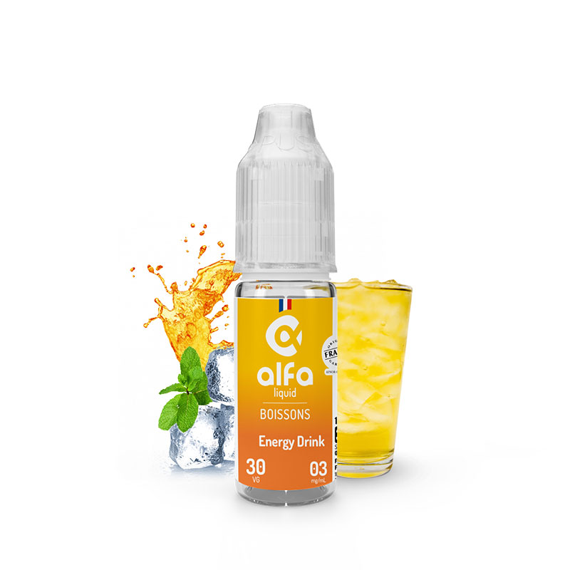 Flacon du eliquide Energy Drink 10 ml de Alfaliquid, fabricant français de eliquide pour le vapotage.