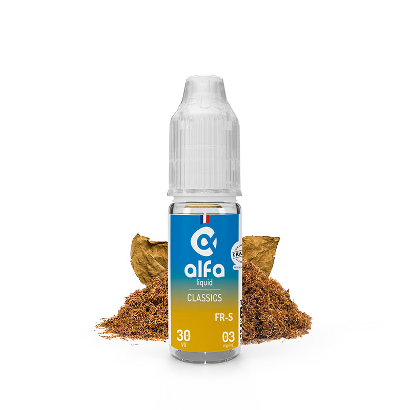 Flacon du eliquide FR-S 10 ml de Alfaliquid, fabricant français de eliquide pour le vapotage.