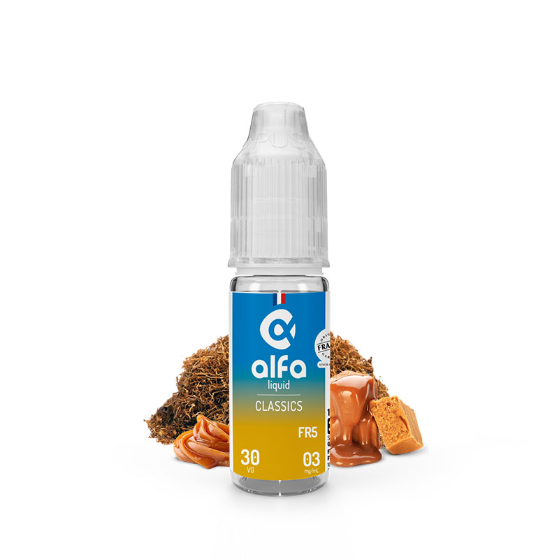 Flacon du eliquide FR5 10 ml de Alfaliquid, fabricant français de eliquide pour le vapotage.