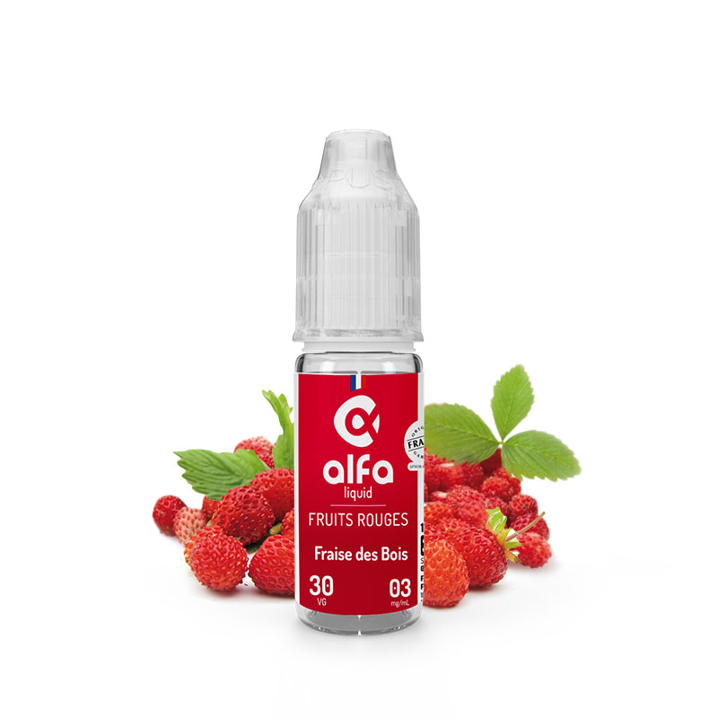 Flacon du eliquide Fraise des bois 10 ml de Alfaliquid, fabricant français de eliquide pour le vapotage.