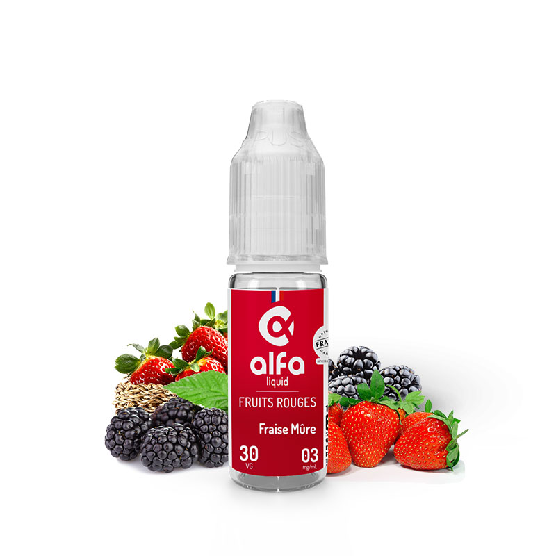 Flacon du eliquide Fraise Mûre 10 ml de Alfaliquid, fabricant français de eliquide pour le vapotage.