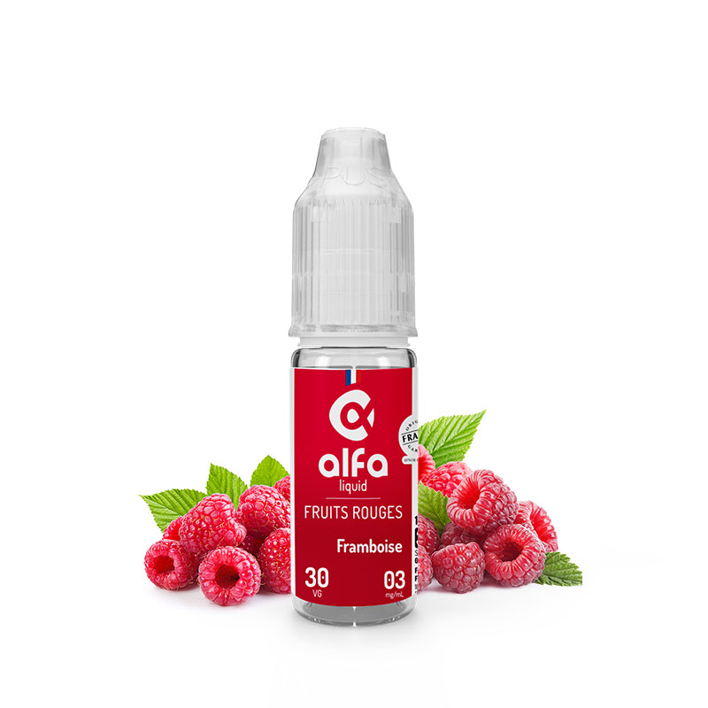 Flacon du eliquide Framboise 10 ml de Alfaliquid, fabricant français de eliquide pour le vapotage.