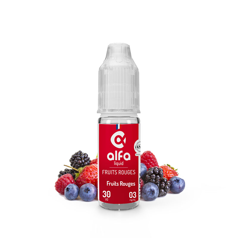 Flacon du eliquide Fruits Rouges 10 ml de Alfaliquid, fabricant français de eliquide pour le vapotage.