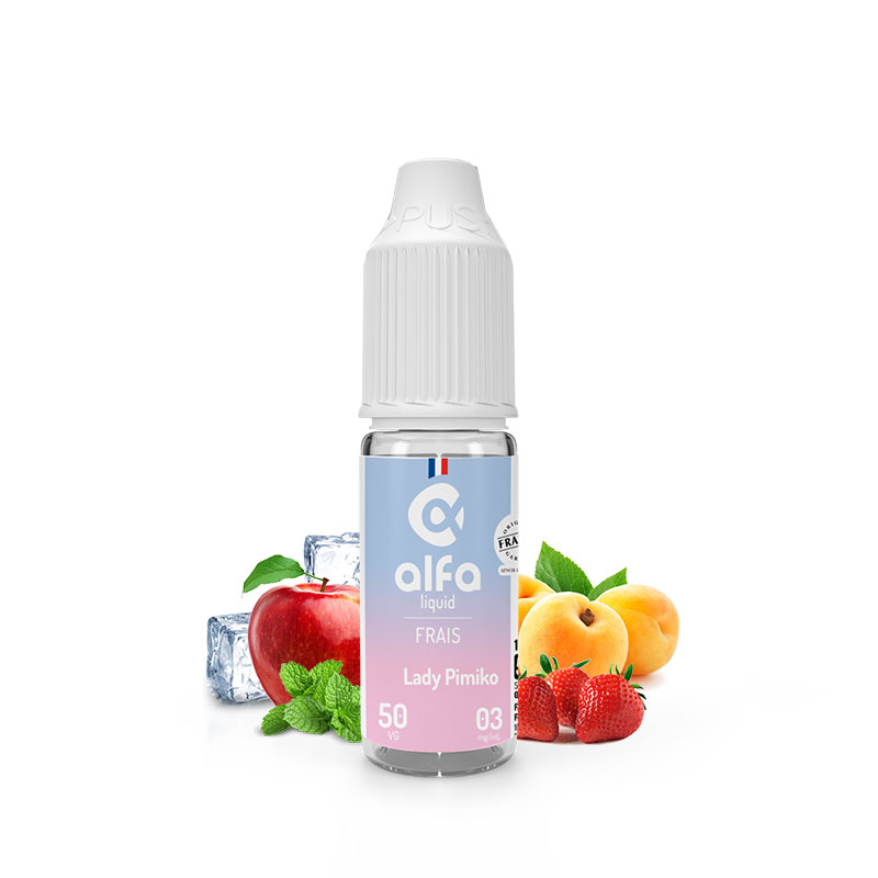 Flacon du eliquide Lady Pimiko 10 ml de Alfaliquid, fabricant français de eliquide pour le vapotage.