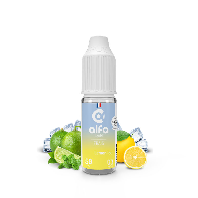 Flacon du eliquide Lemon Ice 10 ml de Alfaliquid, fabricant français de eliquide pour le vapotage.