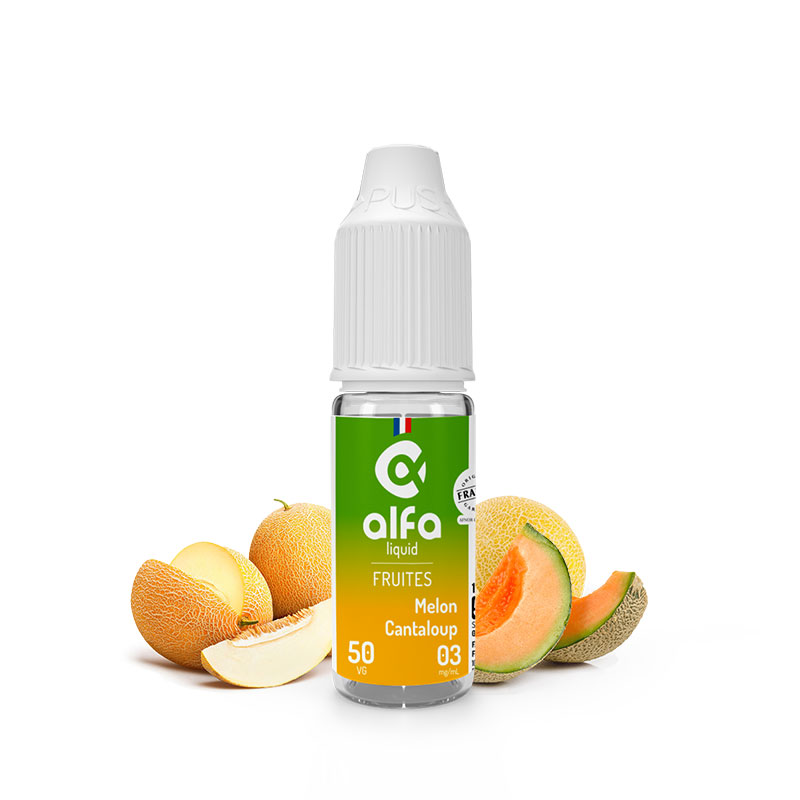 Flacon du eliquide Melon Cantaloup 10 ml de Alfaliquid, fabricant français de eliquide pour le vapotage.