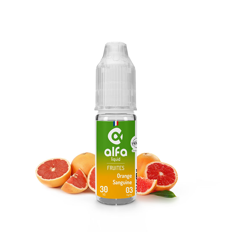 Flacon du eliquide Orange Sanguine 10 ml de Alfaliquid, fabricant français de eliquide pour le vapotage.