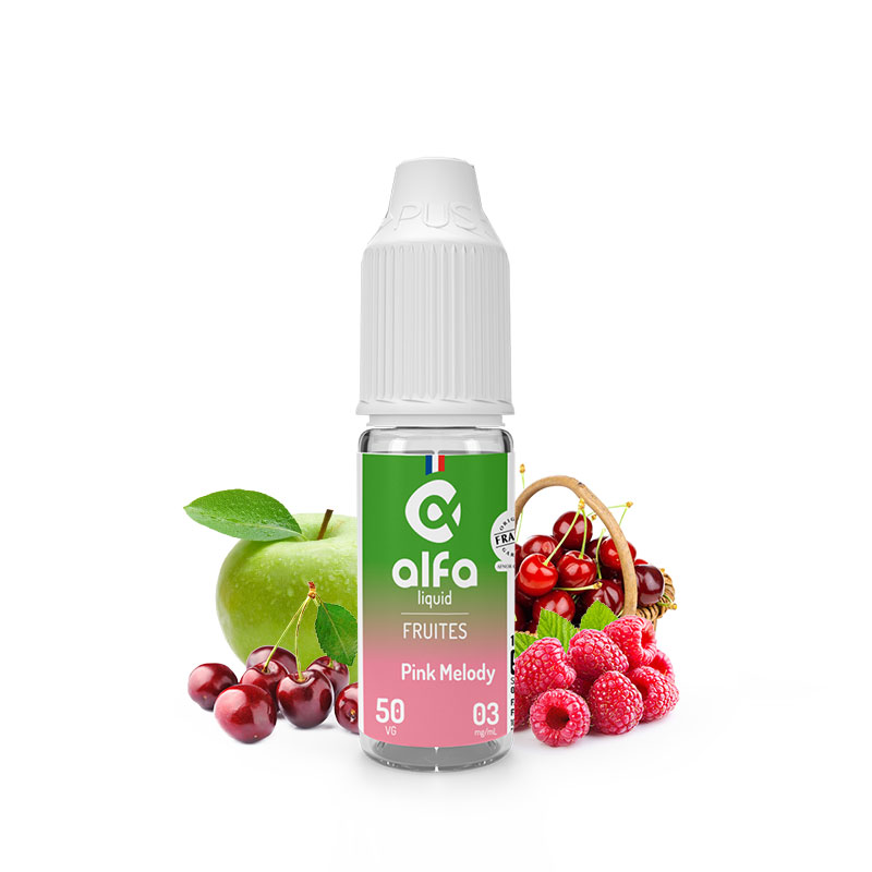 Flacon du eliquide Pink Melody 10 ml de Alfaliquid, fabricant français de eliquide pour le vapotage.