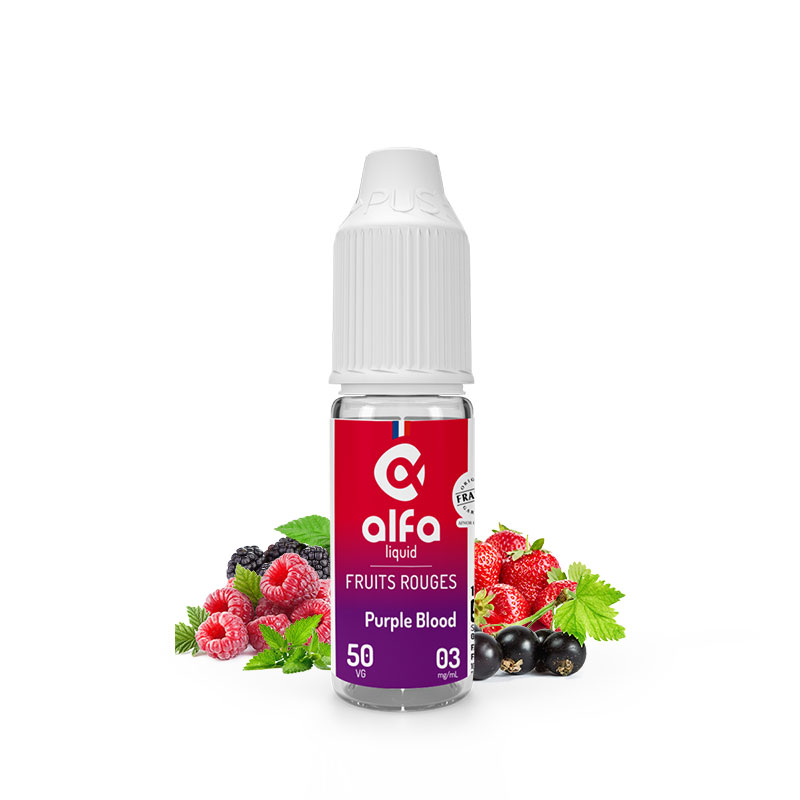 Flacon du eliquide Purple Blood 10 ml de Alfaliquid, fabricant français de eliquide pour le vapotage.