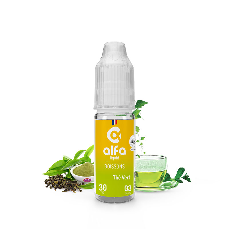 Flacon du eliquide Thé Vert 10 ml de Alfaliquid, fabricant français de eliquide pour le vapotage.