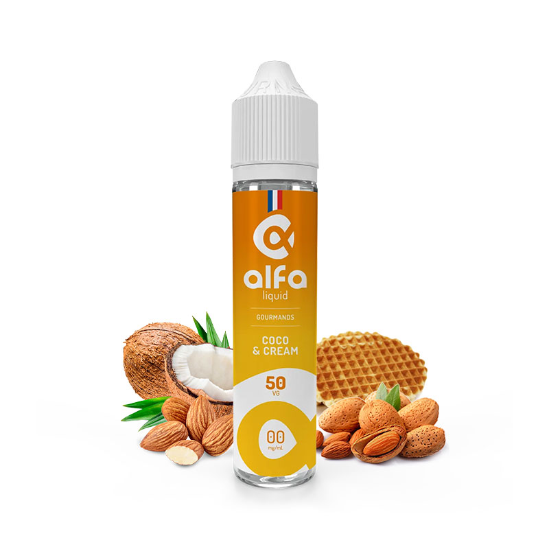 E-liquide Coco & Cream - Instinct Gourmand par Alfaliquid (gaufrette coco, praliné amande, crème)