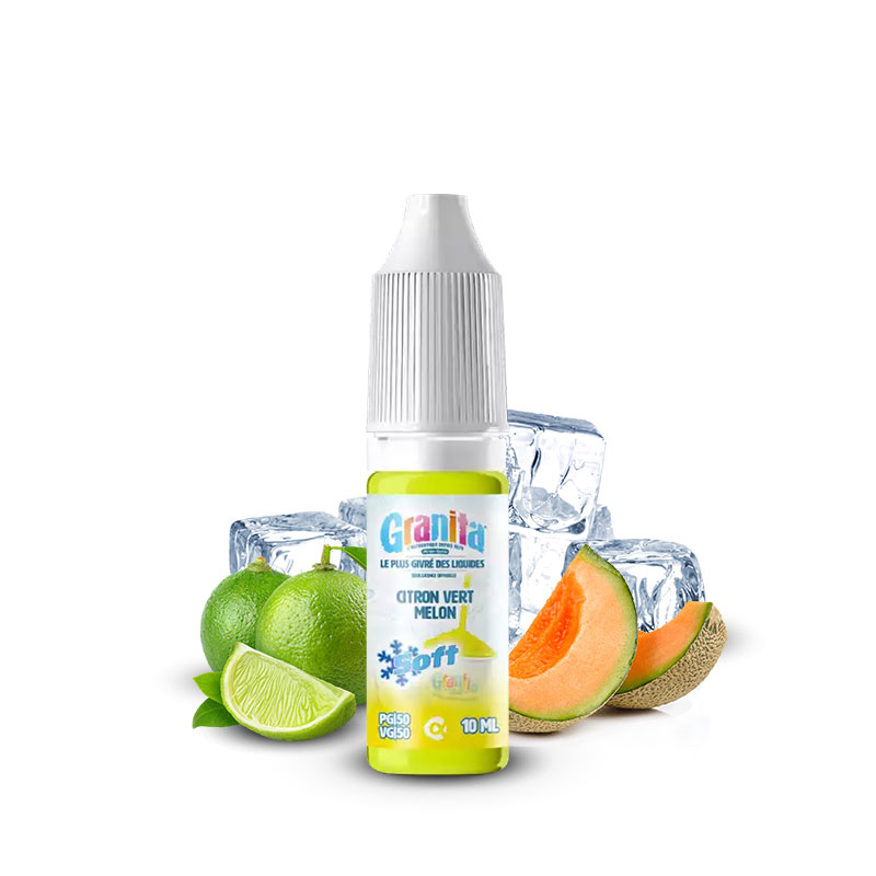 Flacon du e-liquide Citron Vert Melon 10ml de la gamme Granita Soft de Alfaliquid