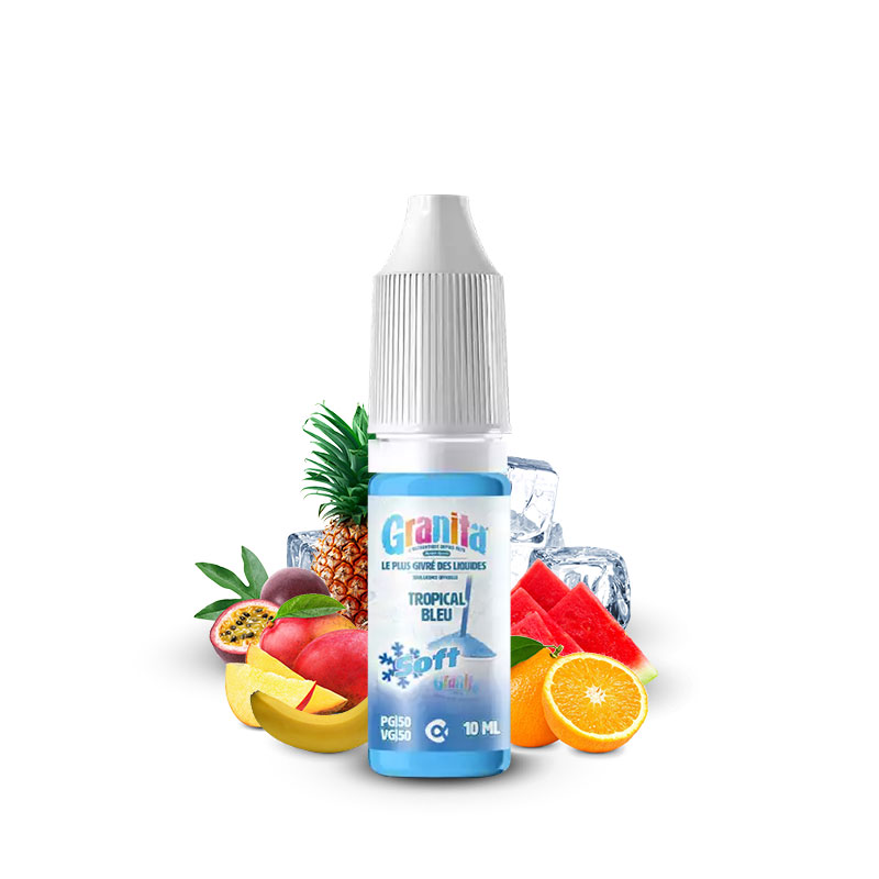Flacon du e-liquide Tropical Bleu 10ml de la gamme Granita Soft de Alfaliquid