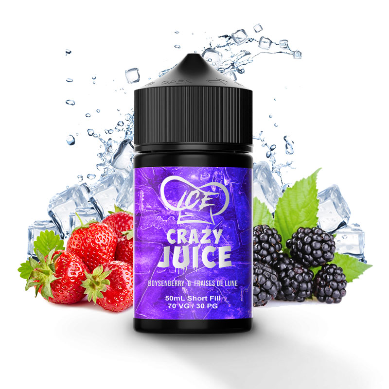 Photo du eliquide Boysenberry & Fraises de Lune Ice 50ml de la marque canadienne Mukk Mukk Enterprises et produit en France par Alfaliquid.