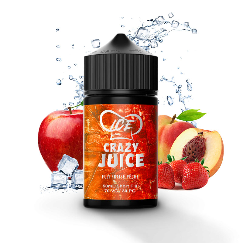 Photo du eliquide Fuji Fraise Pêche Ice 50ml de la marque canadienne Mukk Mukk Enterprises et produit en France par Alfaliquid.