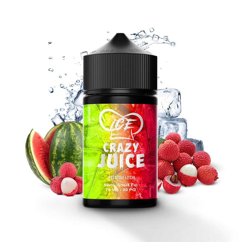 Photo du eliquide Pastèque Litchi Ice 50ml de la marque canadienne Mukk Mukk Enterprises et produit en France par Alfaliquid.