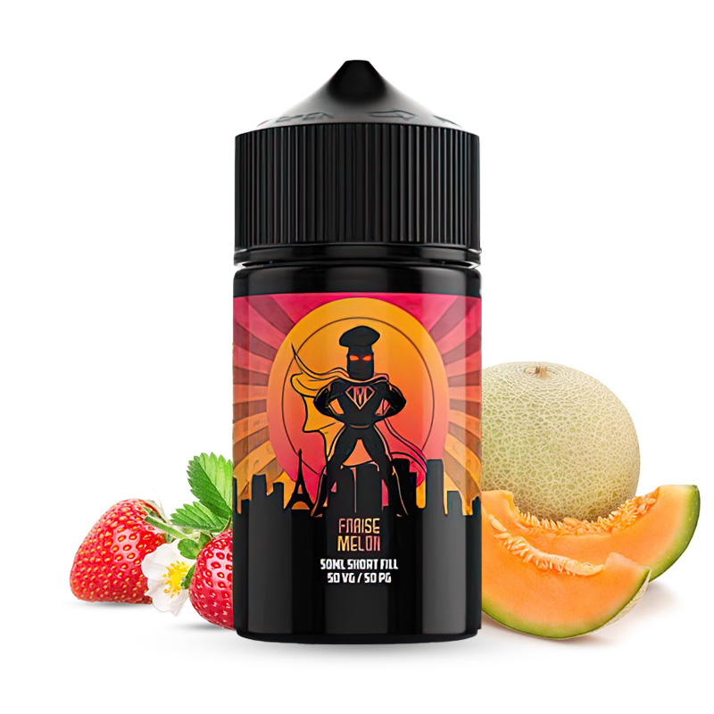 Photo du eliquide Fraise Melon 50ml de la marque canadienne Mukk Mukk Enterprises et produit en France par Alfaliquid.