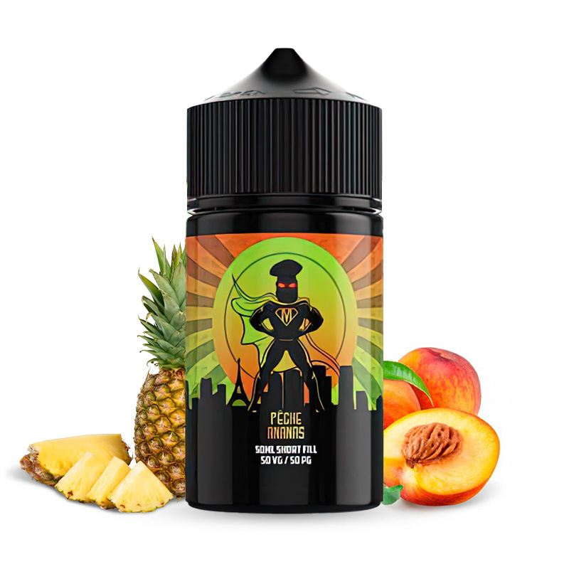 Photo du eliquide Pêche Ananas 50ml de la marque canadienne Mukk Mukk Enterprises et produit en France par Alfaliquid.