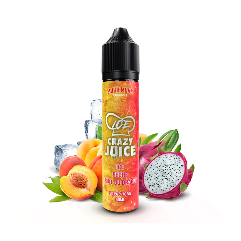 Photo du eliquide Ice Pêche Fruit du Dragon 50ml de la marque canadienne Mukk Mukk Enterprises et produit en France par Alfaliquid.