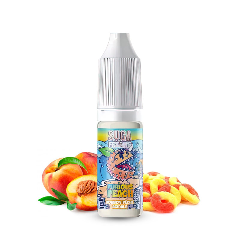 Photo du eliquide Furious Peach 10ml de la gamme française Sugafreaks et fabriqué par Alfaliquid.