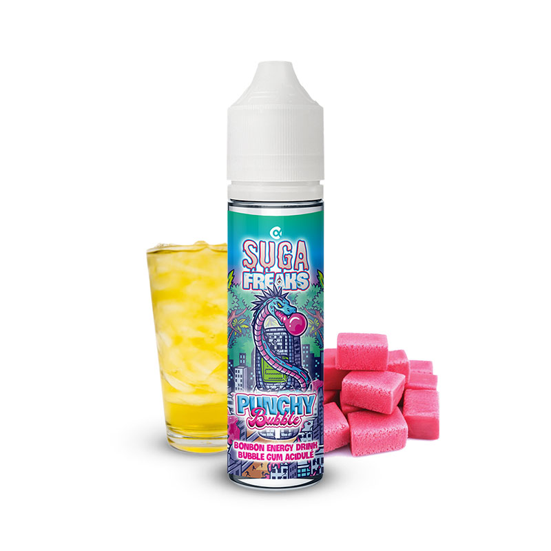 Photo du Punchy Bubble 60 ml eliquide pour le vapotage Sugafreaks de la marque française Alfaliquid et fabriqués par la société Gaiatrend.