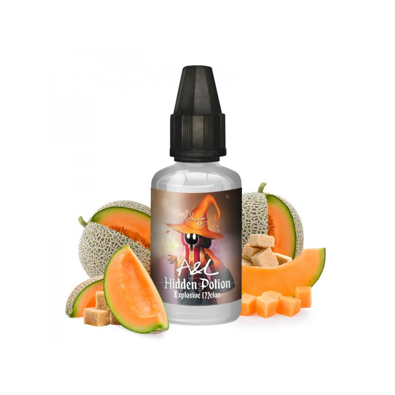 Photo du flacon de l'arôme concentré Explosive Melon 30ml de la marque Hidden Potion fabriqué par Arômes et Liquides.