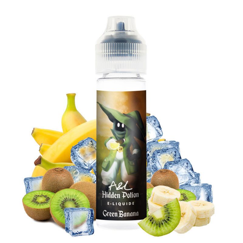 Photo du Green Banana 50 ml eliquide pour le vapotage Hidden Potion de la marque française Arômes et liquides (A&L) et fabriqués par la société Gaiatrend.