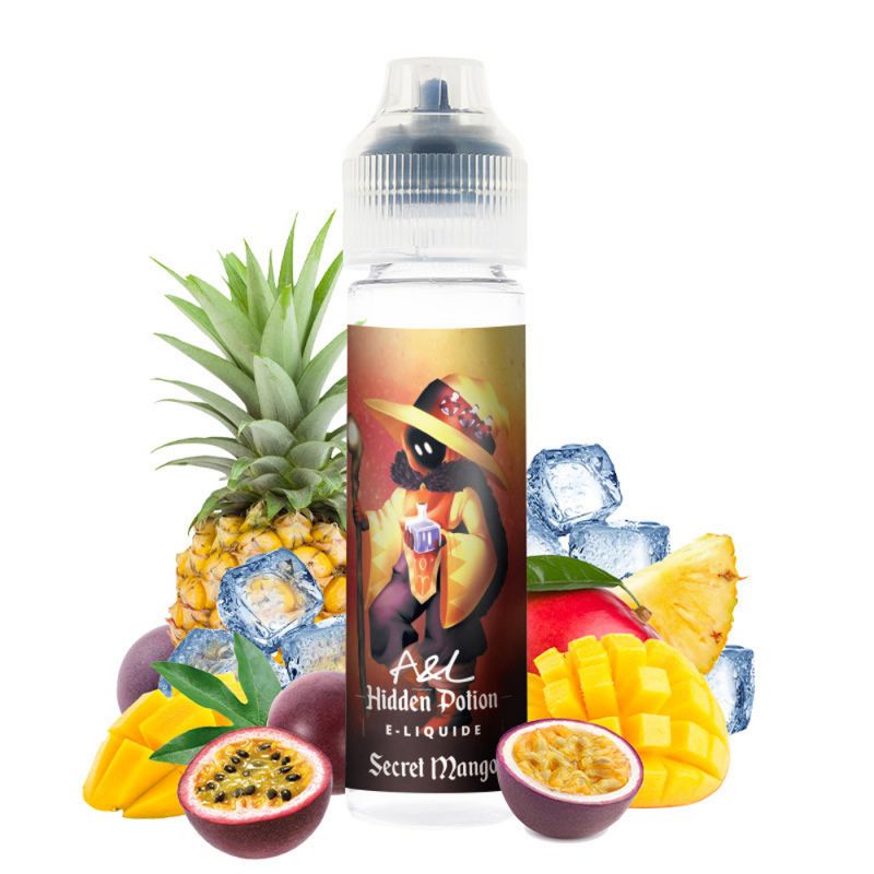 Photo du Secret Mango 50 ml eliquide pour le vapotage Hidden Potion de la marque française Arômes et liquides (A&L) et fabriqués par la société Gaiatrend.