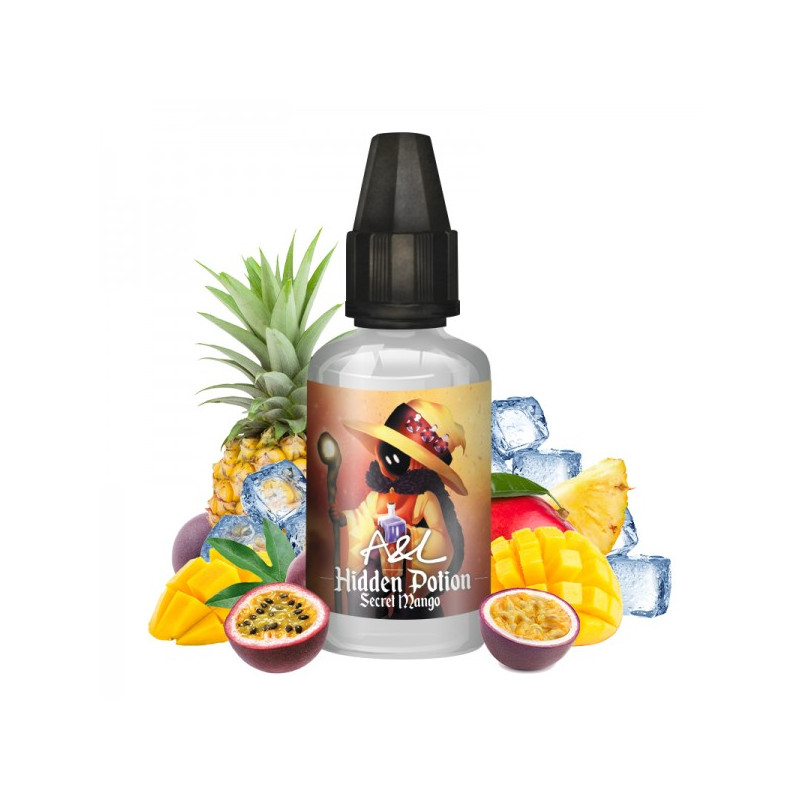 Photo du flacon de l'arôme concentré Secret Mango 30ml de la marque Hidden Potion fabriqué par Arômes et Liquides.