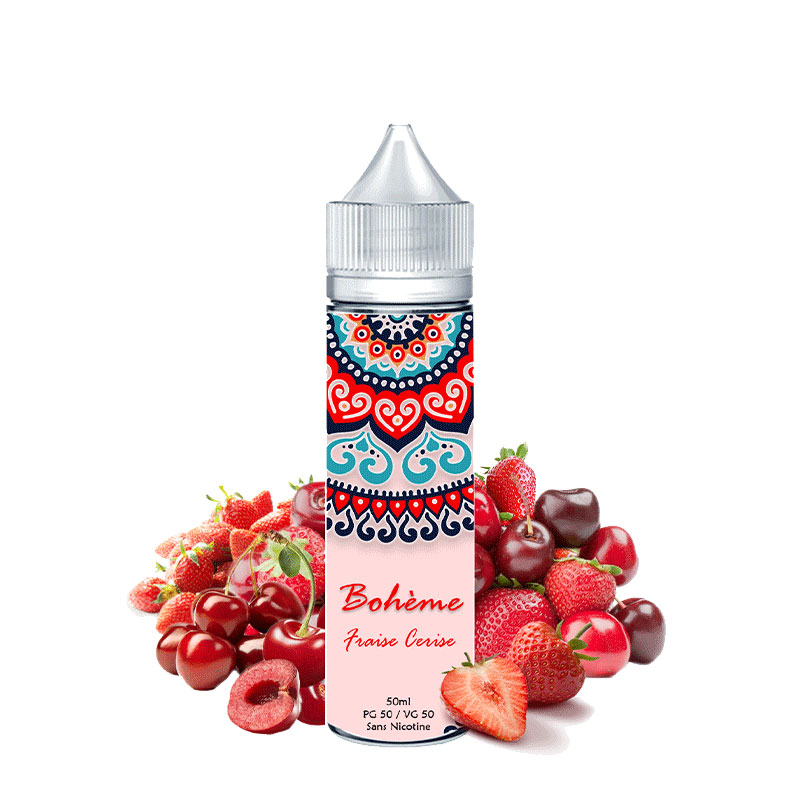 Photo du e-liquide Fraise Cerise 50ml de la marque française Bohème.