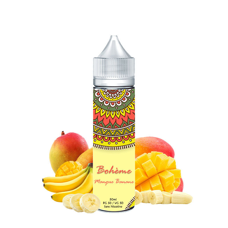 Photo du e-liquide Mangue Banane 50ml de la marque française Bohème.