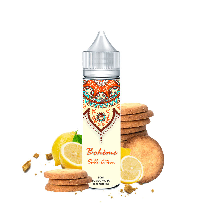 Photo du e-liquide Sablé Citron 50ml de la marque française Bohème.