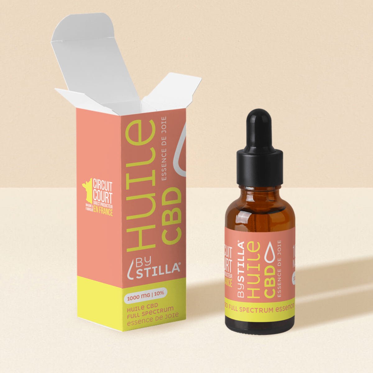 Huile CBD Essence de joie (Citron / Gingembre) Full Spectrum by Stilla, huile de CBD 10% d'origine française au spectre complet.