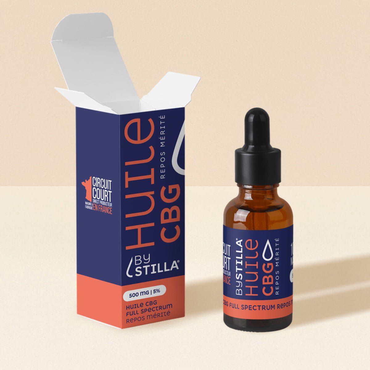 Huile CBG Repos Mérité (Choco / Noisette) Full Spectrum by Stilla, huile de CBG 10% d'origine française au spectre complet.