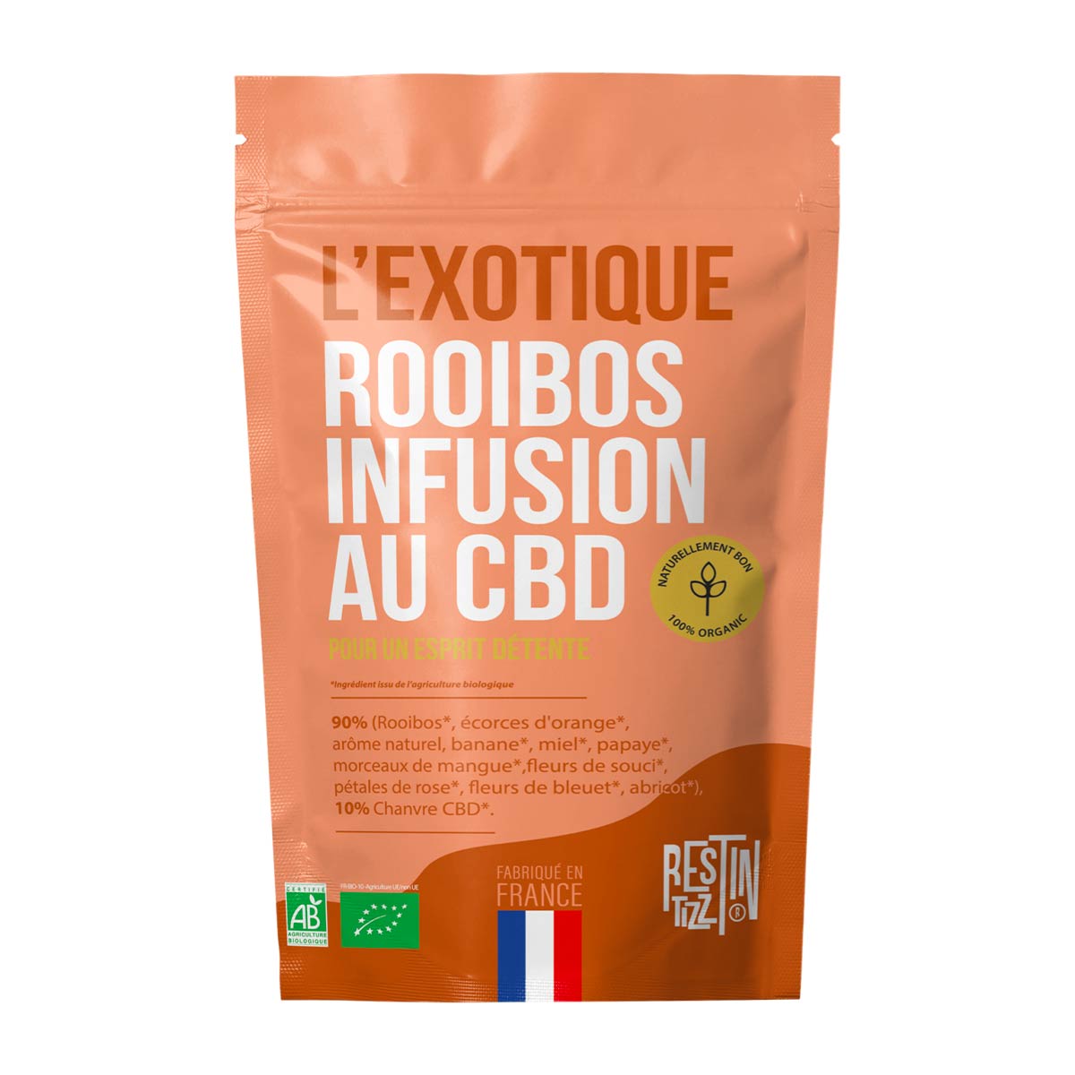 L'exotique, une infusion rooibos bio au cbd et à l'orange sanguine par Tizz.