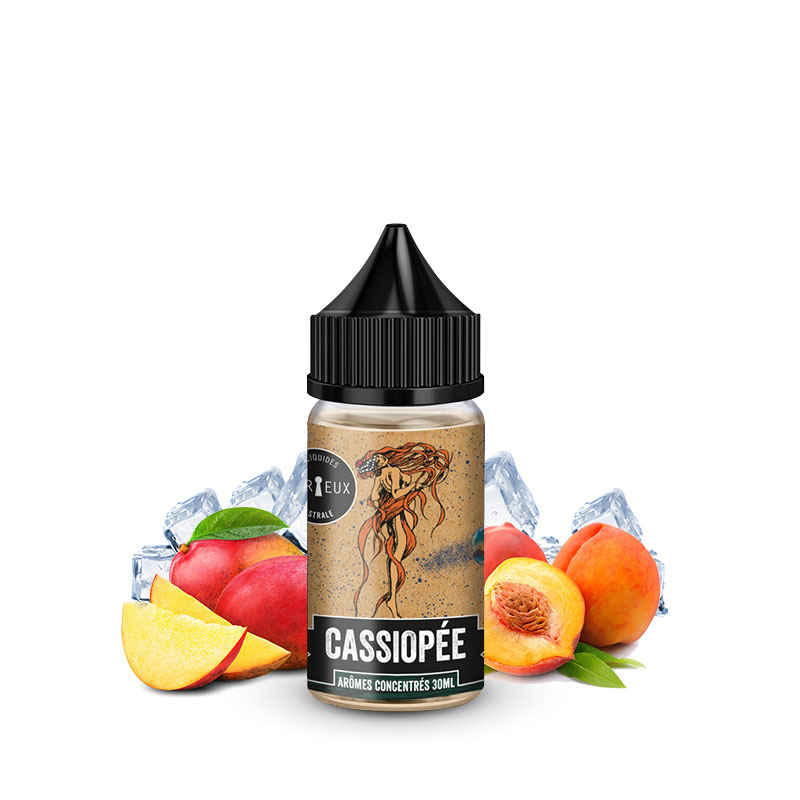 Photo du flacon de l'arôme concentré Cassiopée 30ml fabriqué par Curieux E-liquides.