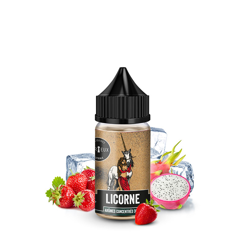 Photo du flacon de l'arôme concentré Licorne 30ml fabriqué par Curieux E-liquides.