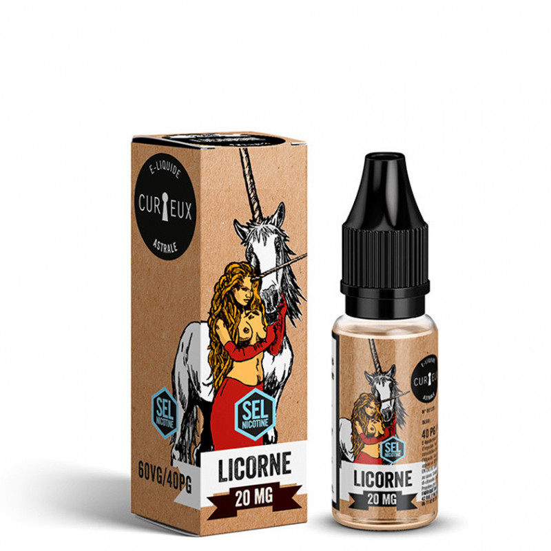 Eliquide Licorne 10ml en sel de nicotine de l'édition Astrale par la marque française Curieux E-liquides.