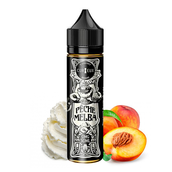 Eliquide Pêche Melba de l'édition Dessert par la marque française Curieux E-liquides.