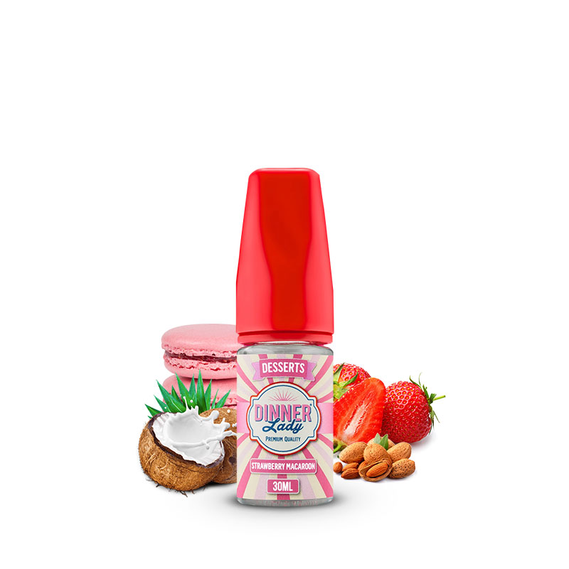 Photo du flacon de l'arôme concentré Strawberry Macaroon 30 ml de la marque Dinner Lady.