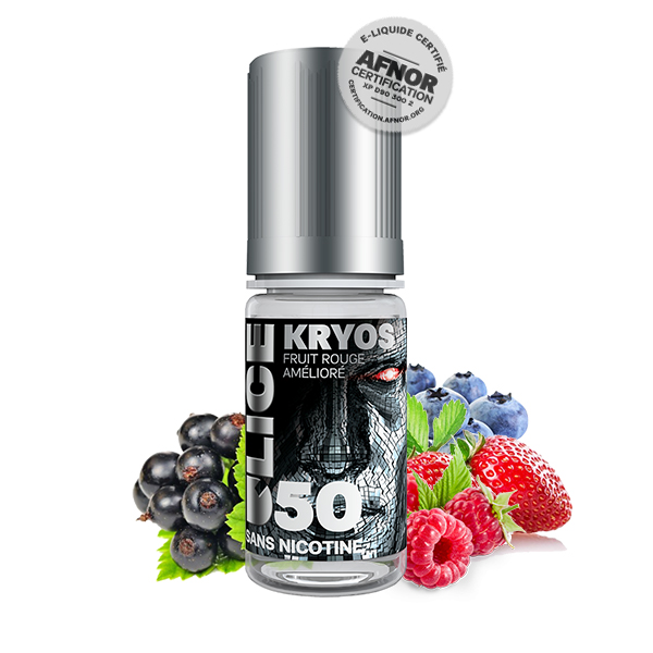 Photo du flacon du Kryos 10 ml de D'50 D'lice, marque française de e-liquide.