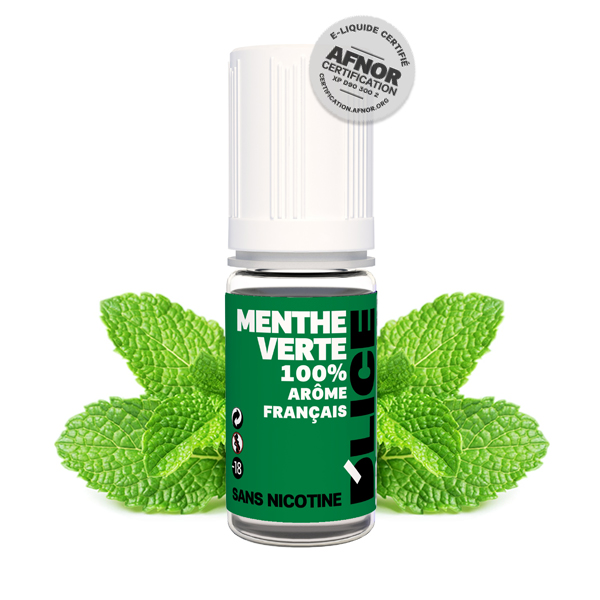 Photo du flacon du Menthe Verte 10 ml de Dlice, marque française de e-liquide.