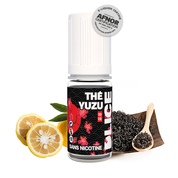 Photo du flacon du Thé Yuzu 10 ml de Dlice, marque française de e-liquide.