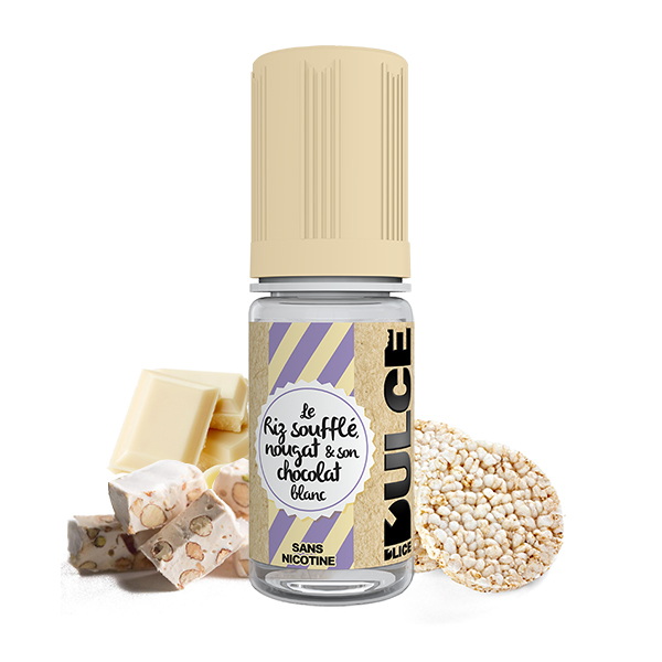 Photo du flacon du Riz Soufflé Nougat Chocolat Blanc 10 ml de Dulce D'lice, marque française de e-liquide.