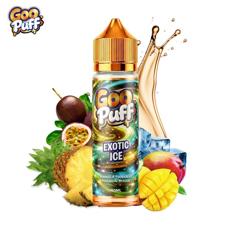E-liquide Exotic Ice 50ml Goo Puff mangue ananas fruit de la passion format 75ml