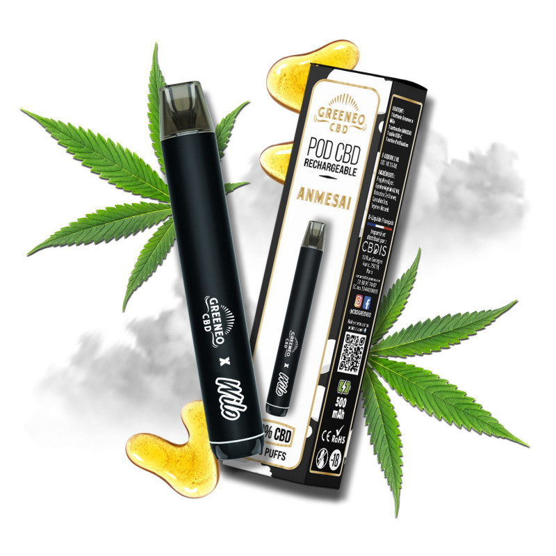 Pod Rechargeable Amnesia Wilo x Greeneo batterie 500mAh cartouche CBD 10%